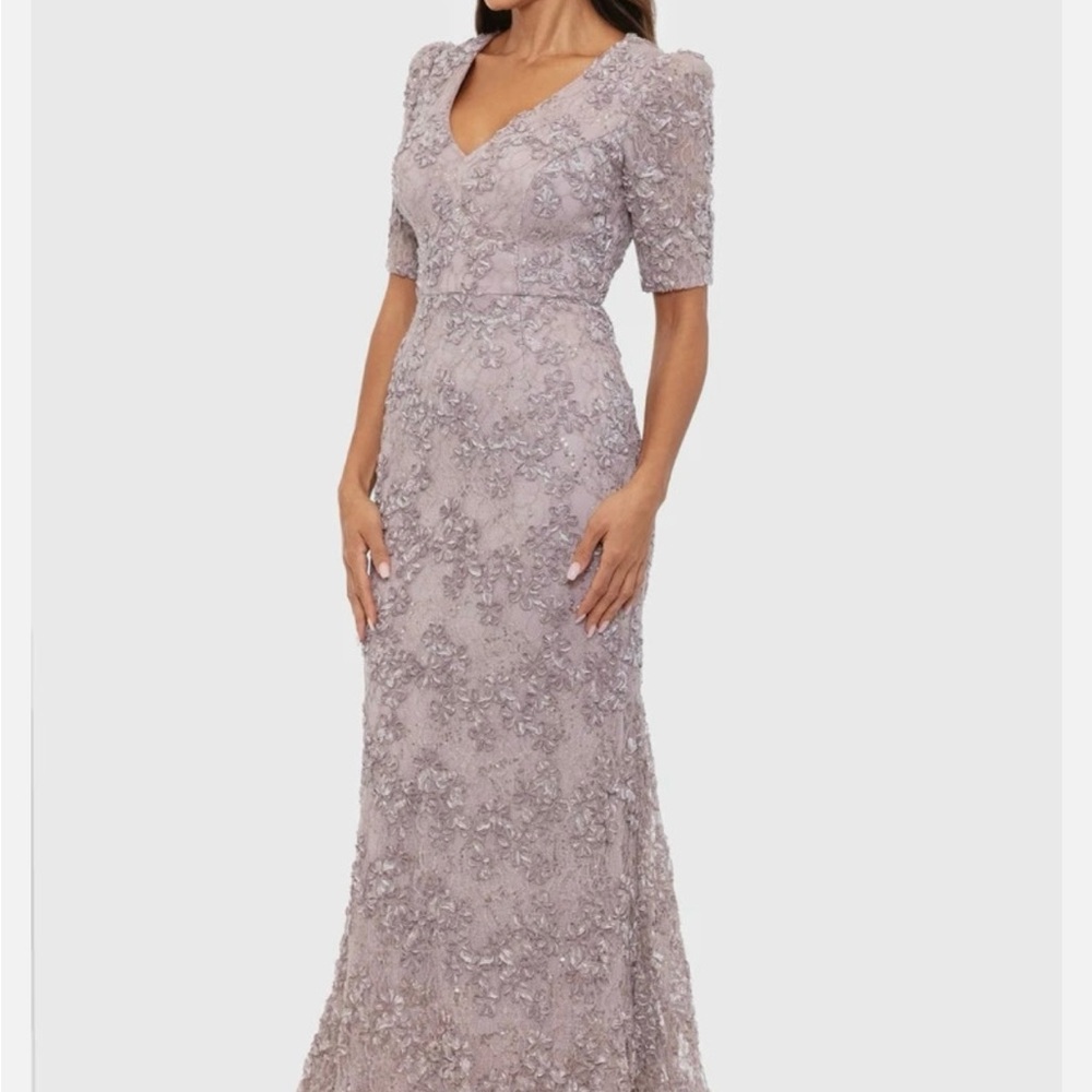 XSCAPE Evenings Soutache Lace Gown – Taupe – Size 6 (Altered)